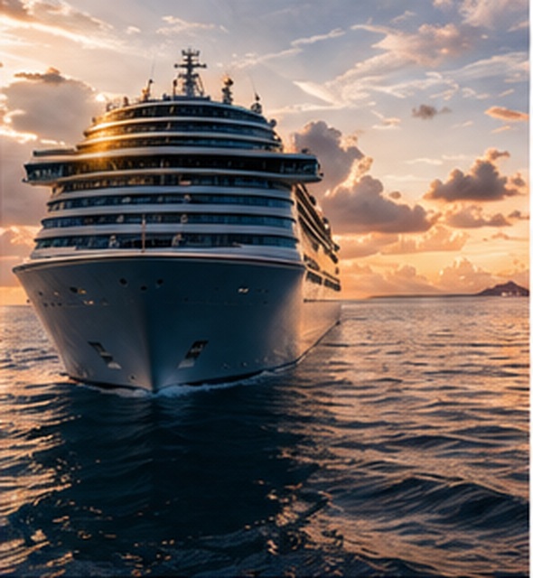 Luxury cruise ship at sunset
